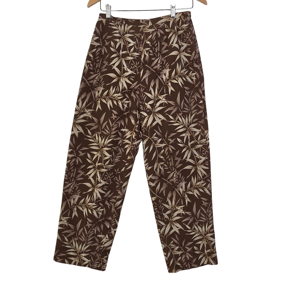 Talbots Womens Size 6 Brown Leaf Print‎ Pure Silk Straight Leg Trousers Classic